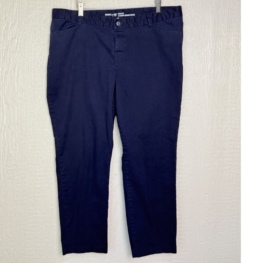 GAP Slim City Khakis Navy Blue Chino Pants Womens Size 16R Mid Rise Ankle
